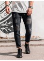 Ombre Clothing Pánské džínové kalhoty zúženého střihu s dírami - černé V2 P1028