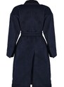 Trendyol Navy Blue široký střih oversized páskový prémiový vlněný kabát