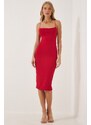 Happiness İstanbul Women's Red Strappy Jersey Knitted Dress