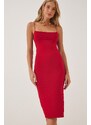 Happiness İstanbul Women's Red Strappy Jersey Knitted Dress