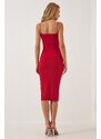 Happiness İstanbul Women's Red Strappy Jersey Knitted Dress