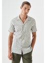 AC&Co / Altınyıldız Classics Men's White-khaki Comfort Fit Comfy Cut Monocollar See-through Striped Shirt.