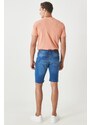 AC&Co / Altınyıldız Classics Men's Blue Comfort Fit Comfortable Cut, 5 Pockets Flexible Denim Jeans Shorts.