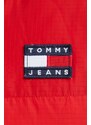 Péřová bunda Tommy Jeans dámská, červená barva,