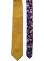 Obleč oblek Žlutá pánská kravata s růžovým květinovým vzorem