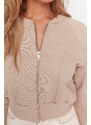 Trendyol Camel Crop Zipper Thick Knitted Sweatshirt