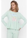 Trendyol Mint Ruffle Detailed Knitted Pajamas Set