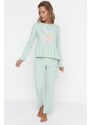 Trendyol Mint Ruffle Detailed Knitted Pajamas Set