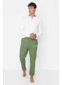 Trendyol Khaki Unisex Běžný / Normální Střih Tištěné Pletené Elastické Nohy Tlusté Bavlněné Tepláky