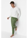 Trendyol Khaki Unisex Běžný / Normální Střih Tištěné Pletené Elastické Nohy Tlusté Bavlněné Tepláky