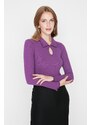 Trendyol Plum Polo Collar Corduroy Knitted Body with Snap fastener