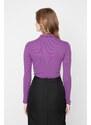 Trendyol Plum Polo Collar Corduroy Knitted Body with Snap fastener