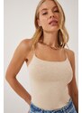Happiness İstanbul Women's Cream Knitted Body Blouse with Rope Straps