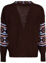 Trendyol Brown Patterned Oversized Knitwear Cardigan