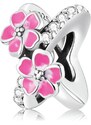 Royal Fashion stříbrný přívěsek spacer Rozkvetlé růžové květy SCC2139