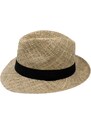 Fiebig Pánský slaměný Bogart klobouk s kratší krempou z mořské trávy s černou stuhou - Fedora