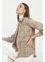 Trendyol Beige Weave Tweed Plaid Shirt