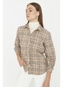 Trendyol Beige Weave Tweed Plaid Shirt