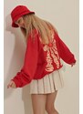 Trend Alaçatı Stili Women's Red Crew Neck Warmenergy Printed Sweatshirt