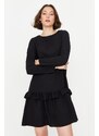 Trendyol černé volánkové detailní tkané šaty
