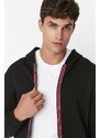 Trendyol Black Men's Regular Fit Hooded Cotton Sweatshirt with Pillow, and Cardigan