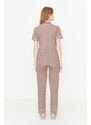 Trendyol Mink Printed Shirt-Pants and Knitted Pajamas Set