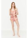 Trendyol Salmon Lace Detailed Satin Undershirt-Shorts Woven Pajamas Set