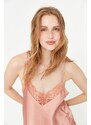 Trendyol Salmon Lace Detailed Satin Undershirt-Shorts Woven Pajamas Set