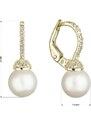 Pavona Zlaté visací náušnice s bílou říční perlou a zirkony 91P00022