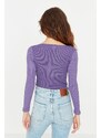 Trendyol Purple V-Neck Detailed Ribbed Snaps Knitted Bodysuit