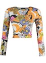 Trendyol Orange Printed Low-Cut Fitted/Slip-On Crop, Flexible Knitted Blouse
