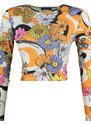Trendyol Orange Printed Low-Cut Fitted/Slip-On Crop, Flexible Knitted Blouse