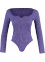 Trendyol Purple V-Neck Detailed Ribbed Snaps Knitted Bodysuit