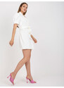 Fashionhunters Elegantní bílé mini koktejlové šaty na knoflíky