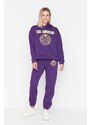 Trendyol Purple Loose Jogger Printed Knitted Sweatpants with Fleece Inside