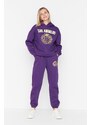 Trendyol Purple Loose Jogger Printed Knitted Sweatpants with Fleece Inside