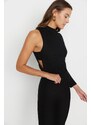 Trendyol Black Standing Collar With Cutout Detail Single Sleeve Ribbed Flexible Knitted Snap Button Body