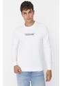 Trendyol White Men's Regular/Regular Cut Crew Neck Long Sleeved Cotton Sweatshirt