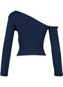 Trendyol Indigo Fitted Asymmetric Neck Open Shoulder Ribbed Flexible Knitted Blouse