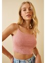 Happiness İstanbul Women's Powder Powder Knitted Bustier with Rope Straps