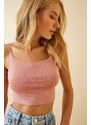 Happiness İstanbul Women's Powder Powder Knitted Bustier with Rope Straps