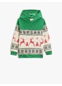 Koton Hooded Sweatshirt Christmas Themed Patterned Woven Detailed