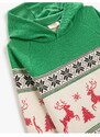 Koton Hooded Sweatshirt Christmas Themed Patterned Woven Detailed