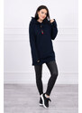 K-Fashion Oversize tmavě modrá tunika na zip s kapucí