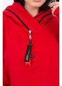 K-Fashion Oversize tunika na zip s kapucí červená