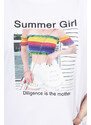 K-Fashion Halenka s potiskem Summer Girl bílá