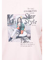 K-Fashion Halenka s potiskem Star Style v pudrově růžové barvě