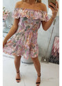 K-Fashion Květinové šaty s odhalenými rameny ve fialové barvě