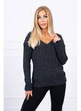 K-Fashion Pletený svetr s výstřihem do V grafitové barvy