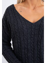 K-Fashion Pletený svetr s výstřihem do V grafitové barvy